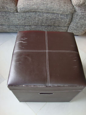 Before and after: the leather stool