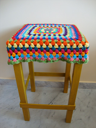 Yellow wood stool before and after and a new cushion too …